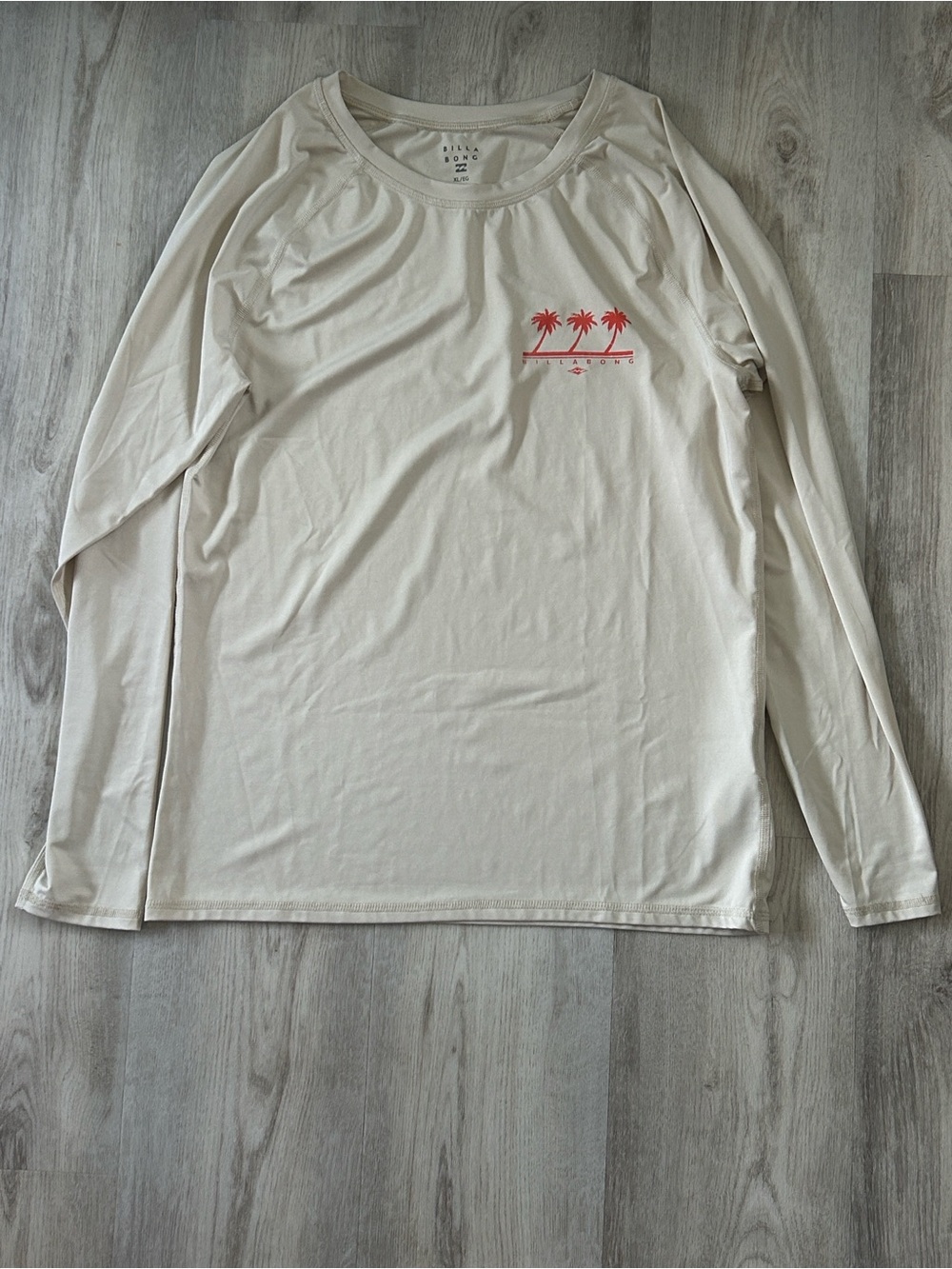 Billabong Long Sleeve Rash Guard Shirt Cream/Off White Orange Palm Trees Logo XL